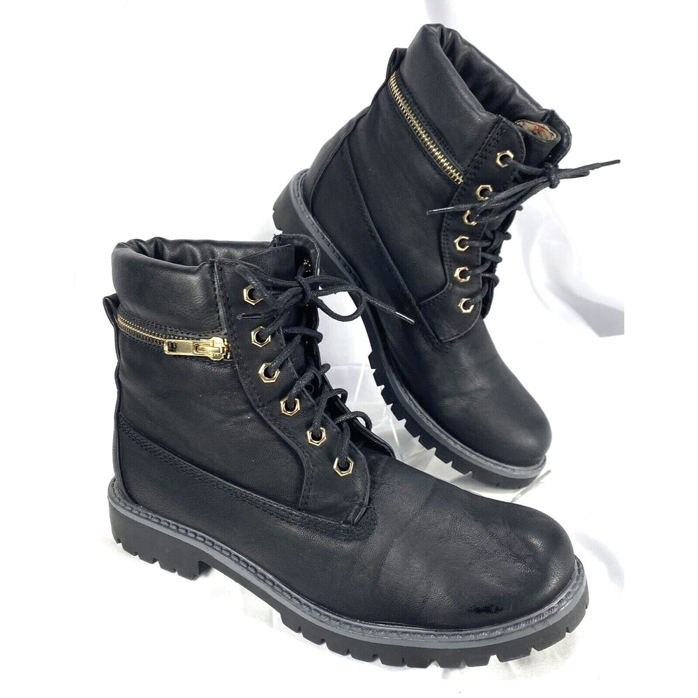 Bella Marie WorkBoot Women Denver 10 Zipper Detail Faux Leather Ankle Boot Black